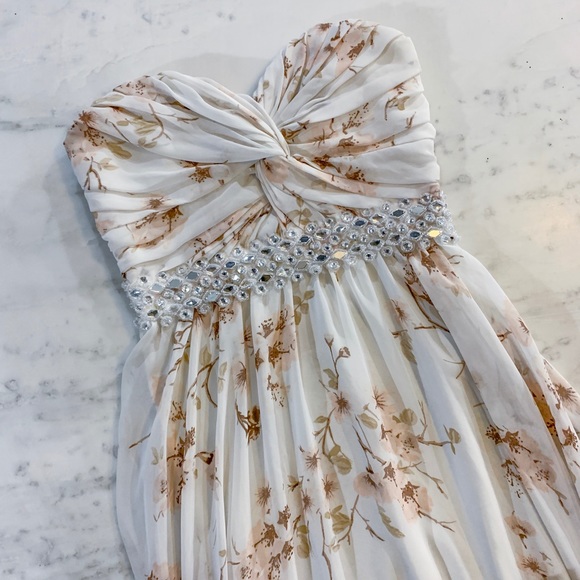 White Floral Bridesmaid Wedding Prom Pageant Dress - Picture 8 of 8